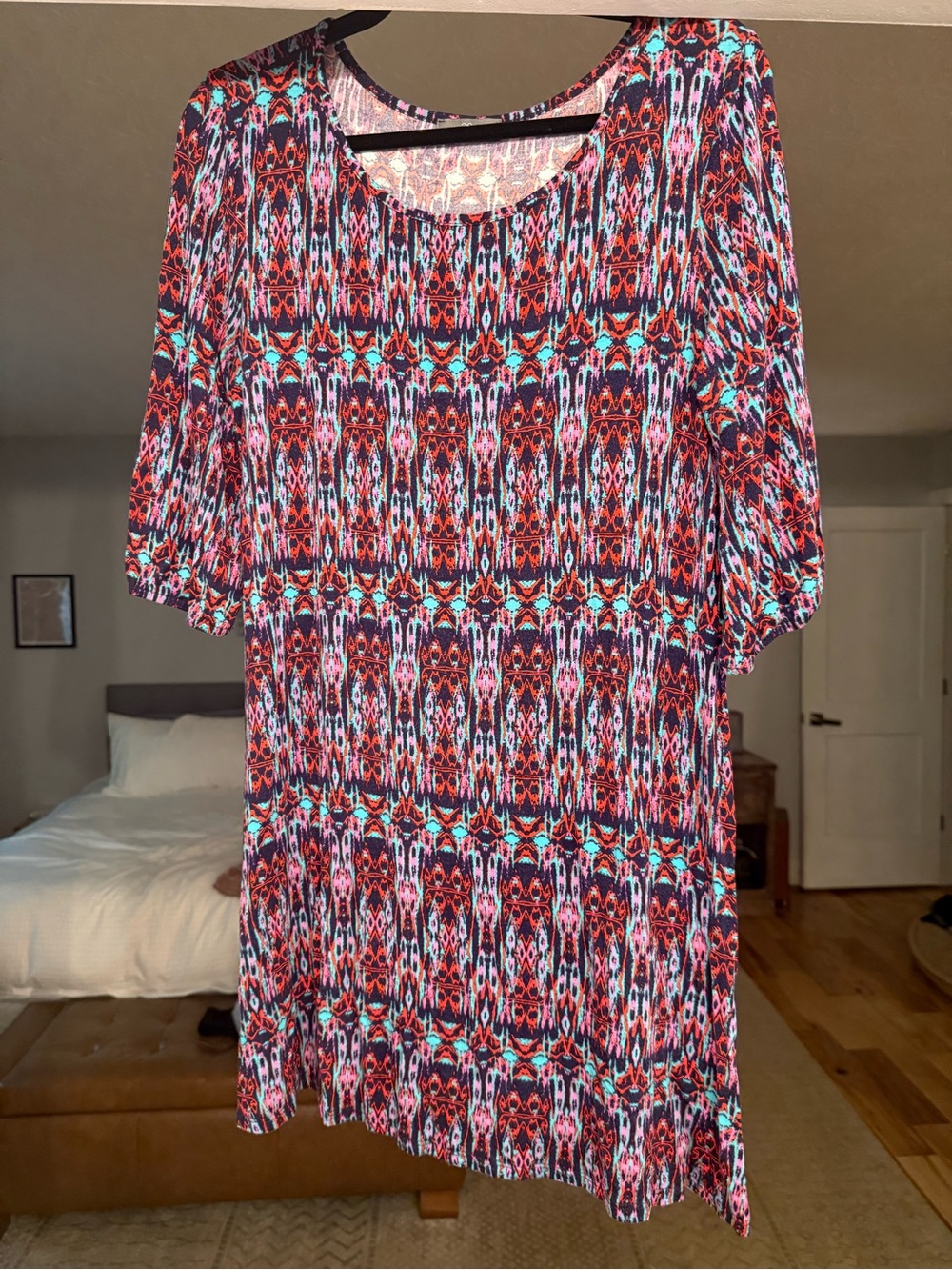 Market & Spruce Multicolor Printed Shift Dress - Red, Teal, Black